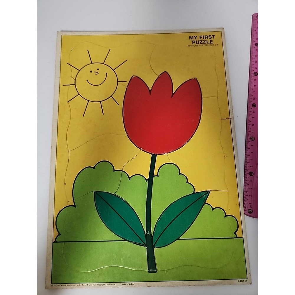 Vintage 1974 My First Puzzle by Milton Bradley USA Kids Ages 2-6 Flower‎ Sun 🌞